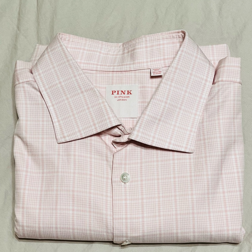 Thomas Pink Men's Soft Pink Plaid Dress Shirt